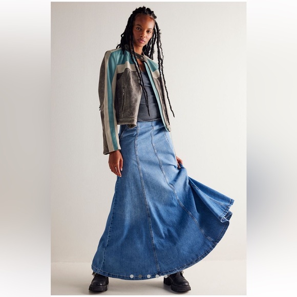 Free People Catch The Sun Denim Maxi Skirt - Picture 5 of 14